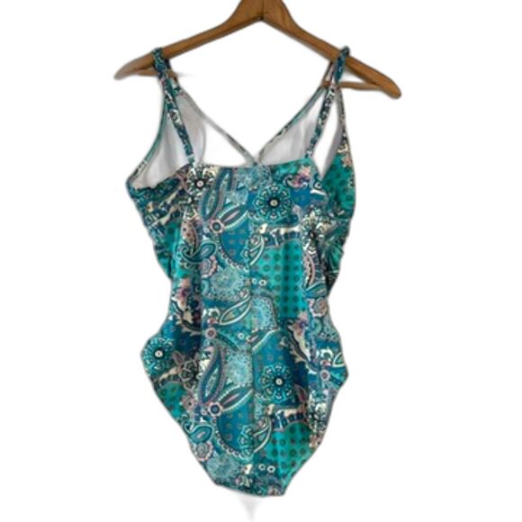 Spanx Love Your Assets Blue Paisley Swimsuit XL One Piece Slimming Power Suit - Picture 3 of 7